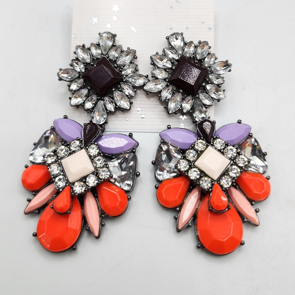 Anthropologie Estrellado Crystal Cluster Drop Earrings Huge Statement Runway 3"